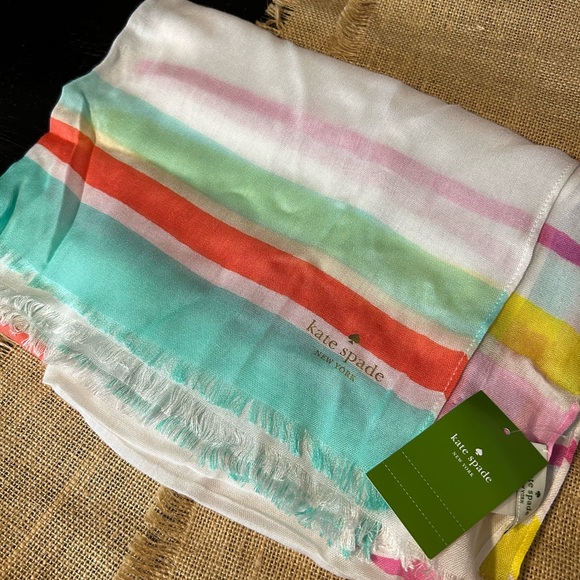 Kate Spade cape colorful stripe oblong scarf New! - Picture 3 of 6